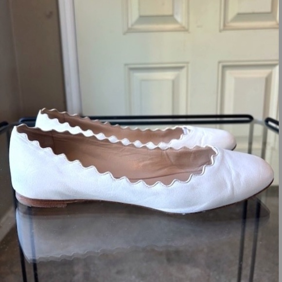 CHLOE Lauren Scalloped Leather Ballet Flats in White EUC/sz 6 - Picture 8 of 15
